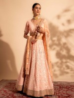 Light Peach Pure Georgette Readymade Lehenga Choli